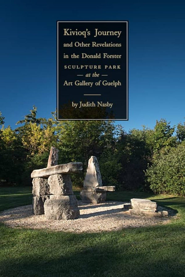 Cover of the book 'Kivioq's Journey' showing a sculpture park installation with autumnal trees in the background.