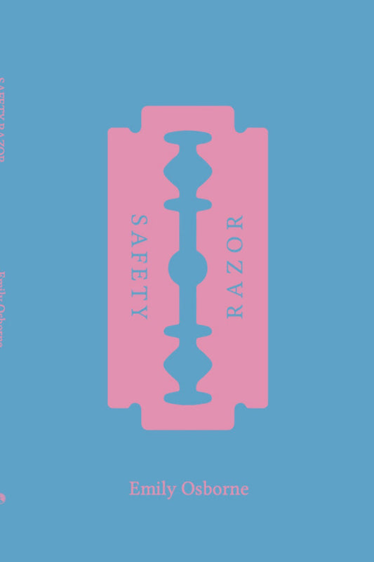 Simplified design of a safety razor blade on a blue background with 'Emily Osborne' text.