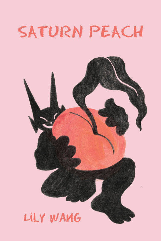 Illustration of a character holding a peach with 'Saturn Peach' and 'Lily Wang' text on a pink background